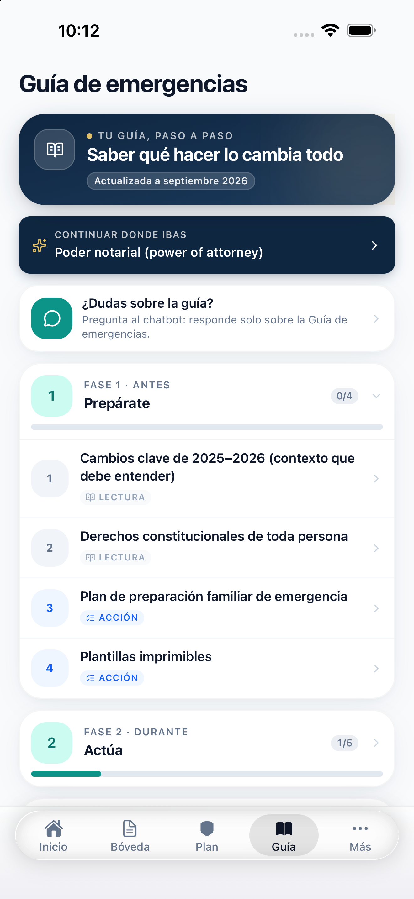 Guía de emergencias con fases paso a paso
